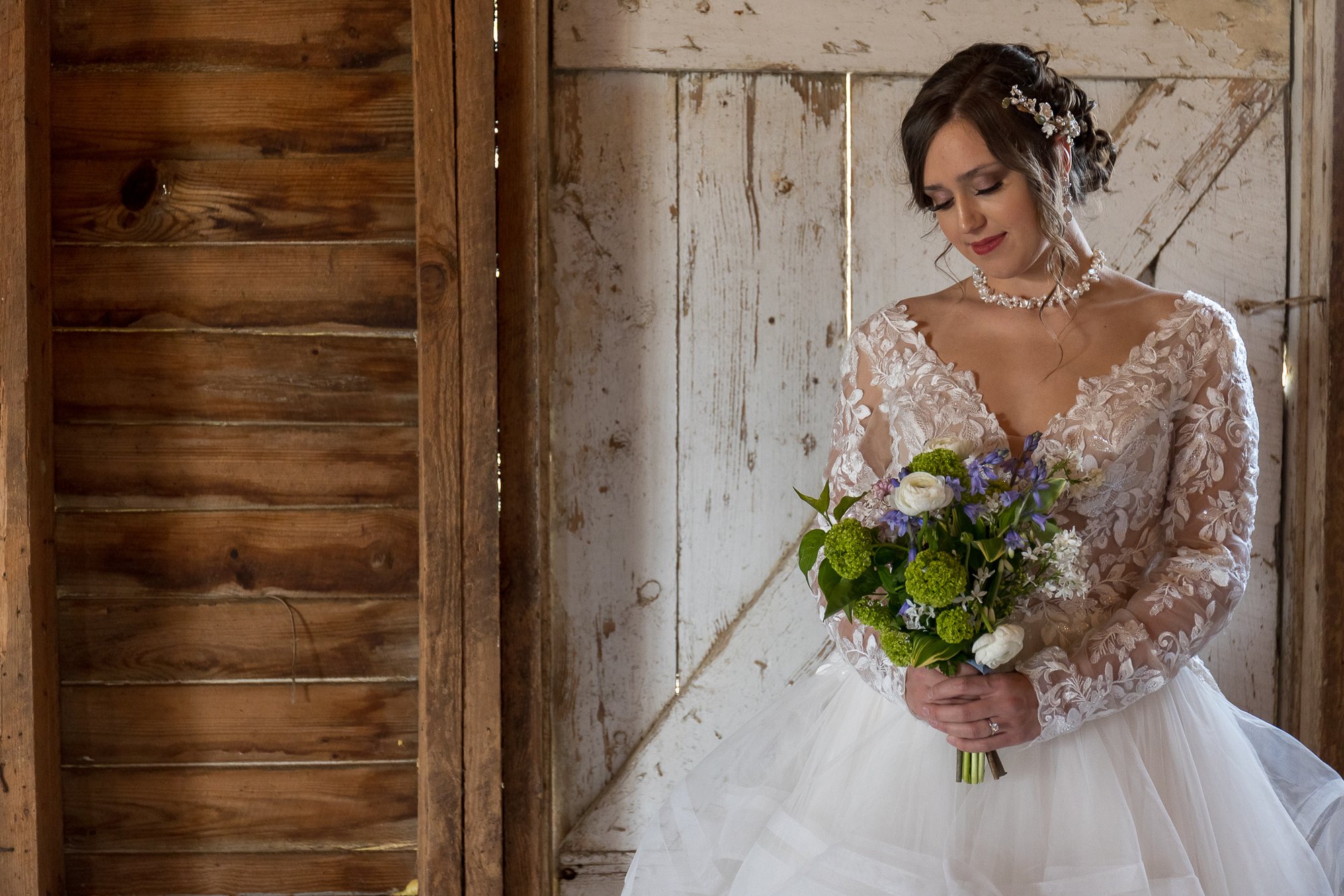 bride in a barn