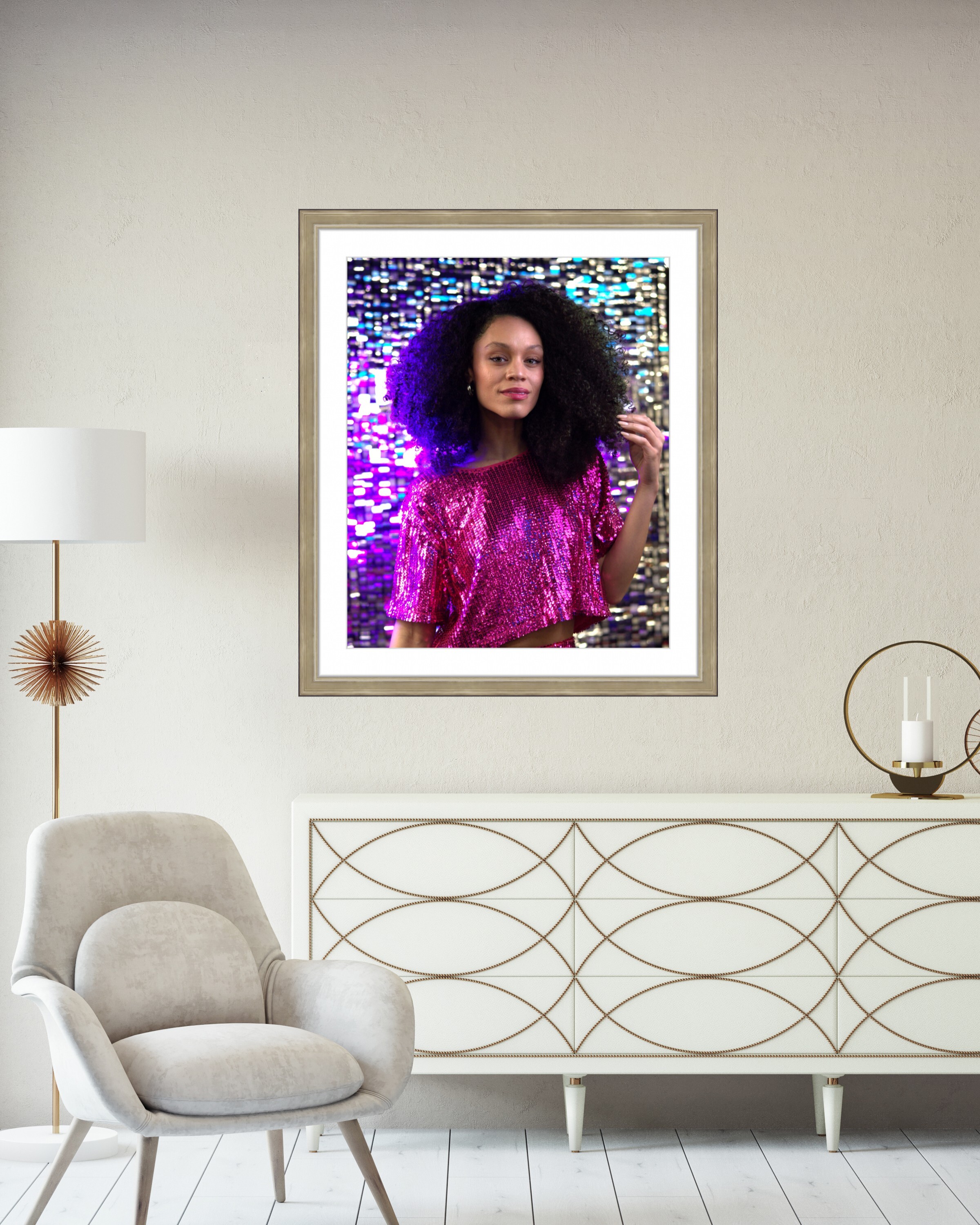 framed portrait on the wall